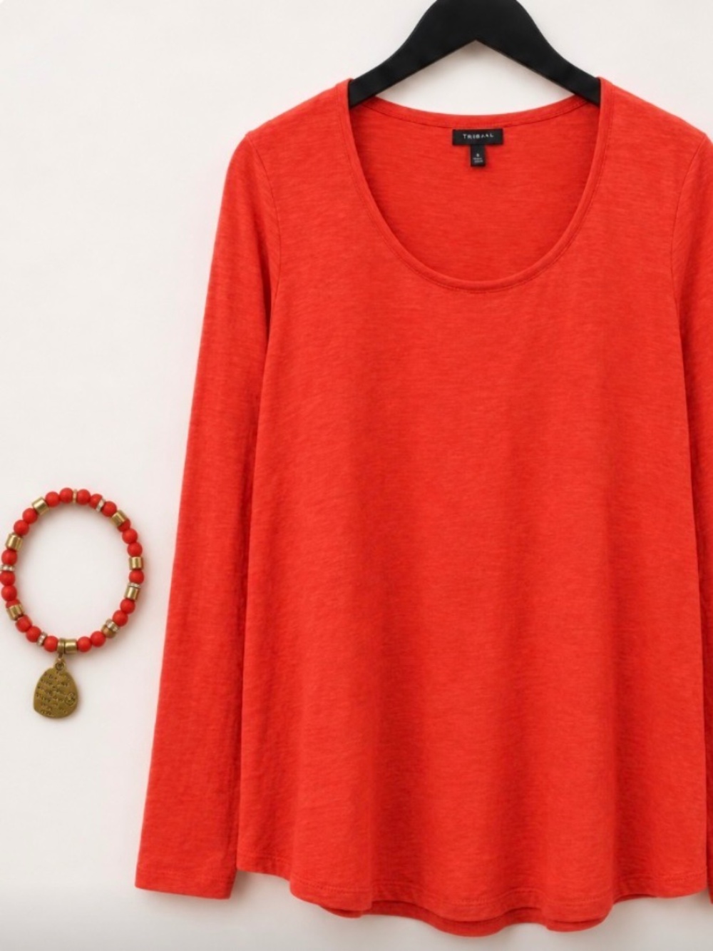 Talbots XL Red Coral100% Cotton Slub Knit Long Sleeve Scoop Neck Top